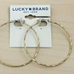 LUCKY BRAND GOLD BIG HAMMERED HOOP EARRINGS